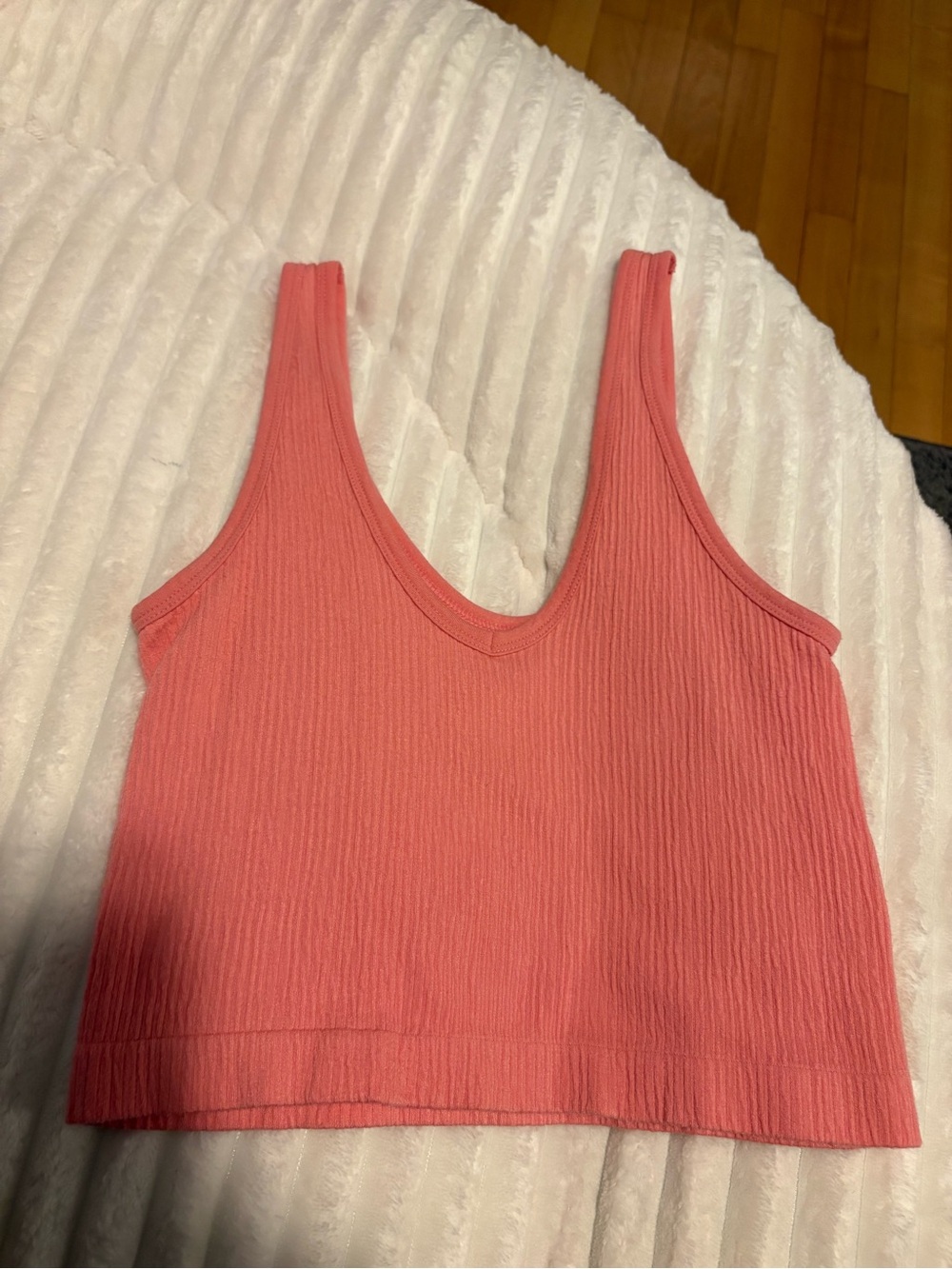 Urban Outfitters Coral Pink Ribbed V-Neck Crop Tank